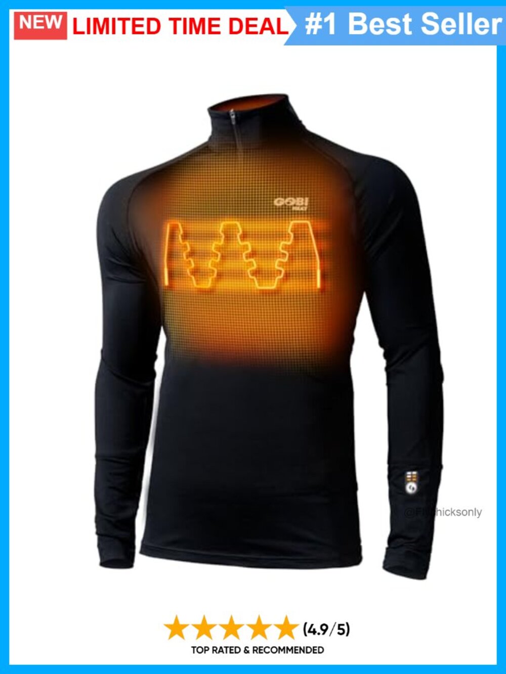 Men's Heated Base Layer Shirt Dual Control 3 Heat Zones